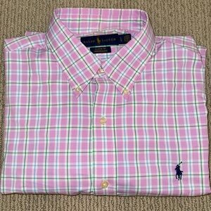 Ralph Lauren Men's Pink Plaid Shirt: Classic Fit Performance‎